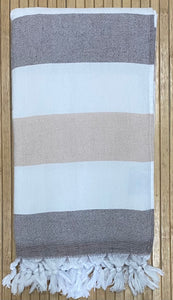 Turkish Terry Beach Towels - Tan/Brown/White