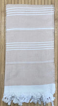 Load image into Gallery viewer, Turkish Terry Beach Towels - Beige with thin white stripes