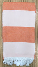 Load image into Gallery viewer, Turkish Towel with Terry Backing - Orange and white stripe