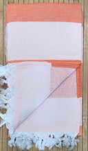 Load image into Gallery viewer, Turkish Towel with Terry Backing - Orange and white stripe