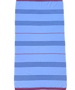 Turkish Terry Beach Towels - White Navy stripe with red