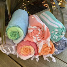 Load image into Gallery viewer, Turkish Towel with Terry Backing - Peach and white