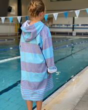 Load image into Gallery viewer, Lightweight Hooded Towel Turkish/Terry Cotton Navy &amp; turquoise