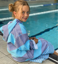 Load image into Gallery viewer, Lightweight Hooded Towel Turkish/Terry Cotton Navy &amp; turquoise