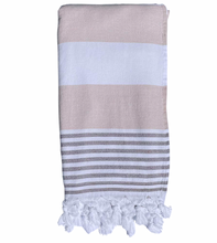 Load image into Gallery viewer, Turkish Towel with Terry Backing - Beige and white