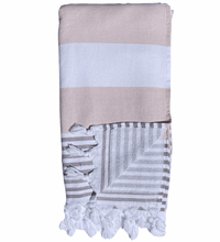 Load image into Gallery viewer, Turkish Towel with Terry Backing - Beige and white