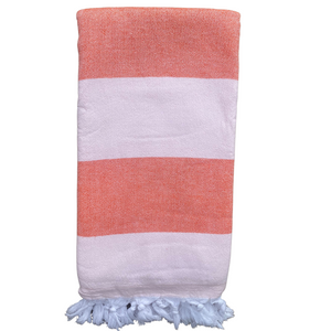 Turkish Towel with Terry Backing - Peach and white